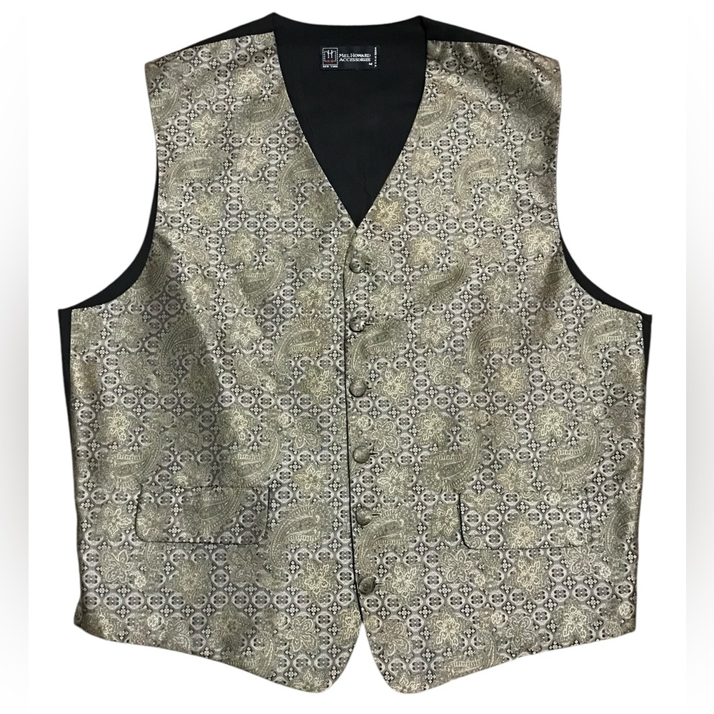 Mel Howard New York Vintage Silk Classic Tuxedo Vest Sleeveless Black Sz Medium